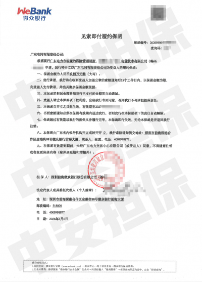 广东900万元售电履约保函 广东900万元售电履约保函